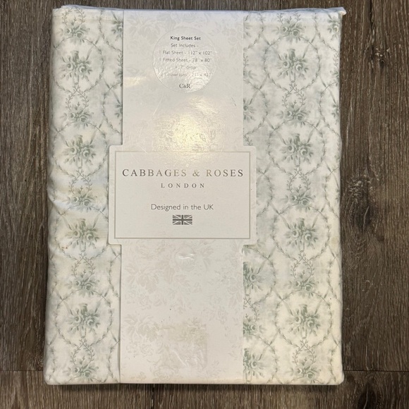 Cabbages and Roses KING  Sheet Set Julia-Sage- Cotton Percale NEW - Picture 1 of 7